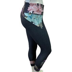 Calia by Carrie Underwood Floral Athletic Leggings Black M Turquoise Pink Print
